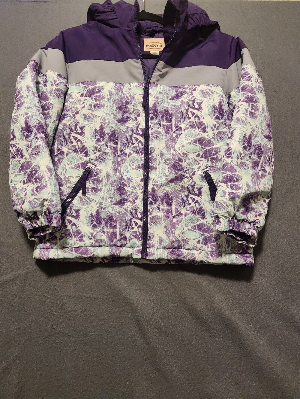 Roebuck Co Winter Jacket Girls Size M (10/12) Purple Blue Abstract